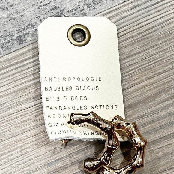 Anthropologie Gold Bamboo Hoop Earrings Dangling Statement Earrings - Picture 3 of 3